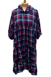  Betty Hadikusumo Flannel Baby Doll Tunic with Hood in Red and Navy Plaid