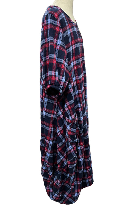 Betty Hadikusumo Flannel Bobie Dress in Navy Plaid