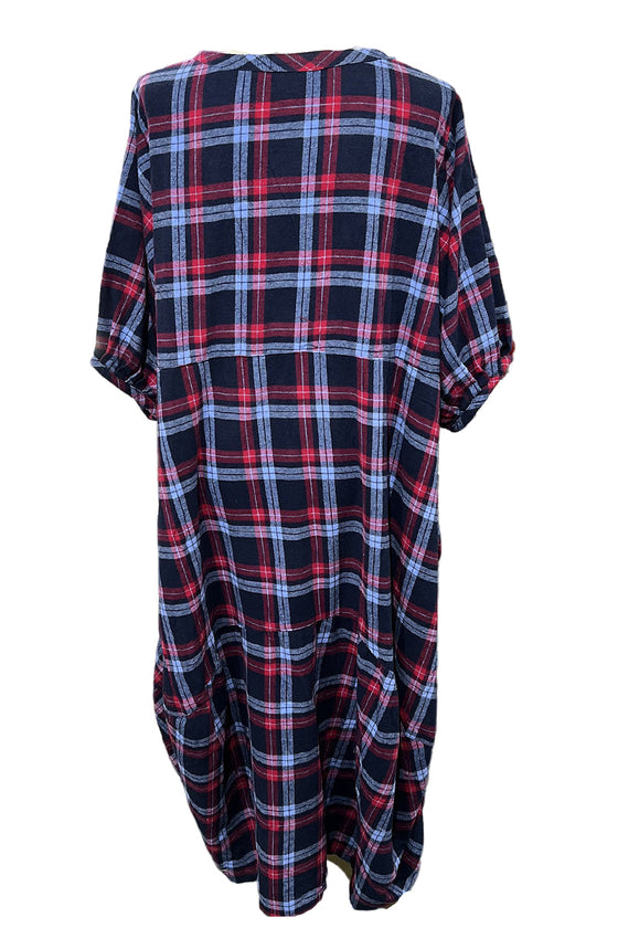 Betty Hadikusumo Flannel Bobie Dress in Navy Plaid