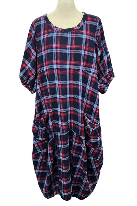 Betty Hadikusumo Flannel Bobie Dress in Navy Plaid