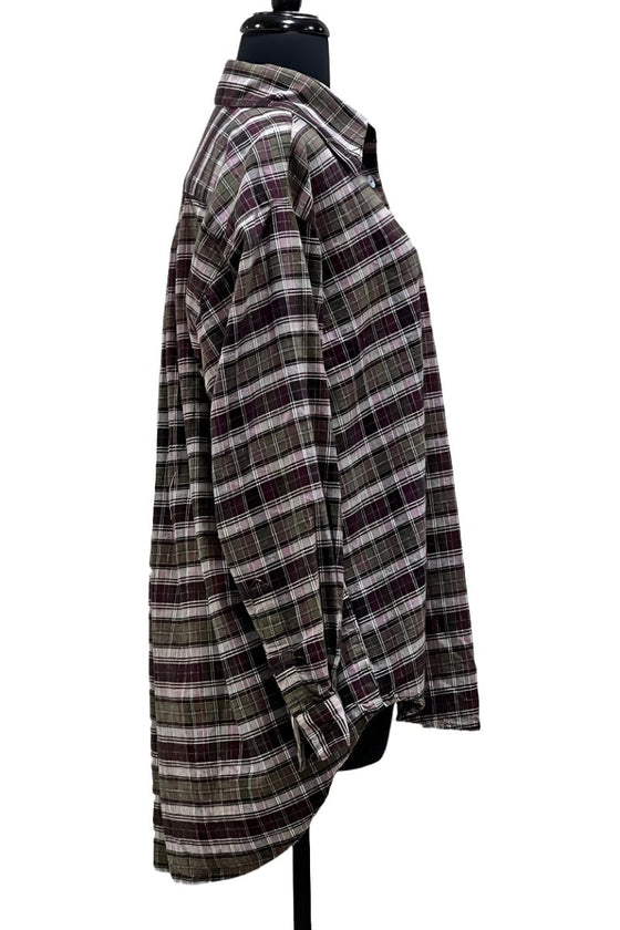 Betty Hadikusumo Flannel Boyfriend Big Shirt in Olive, Wine and Beige Plaid