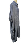 Betty Hadikusumo Saya Linen Denim Dress with Polka Dot Trim