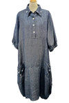 Betty Hadikusumo Saya Linen Denim Dress with Polka Dot Trim