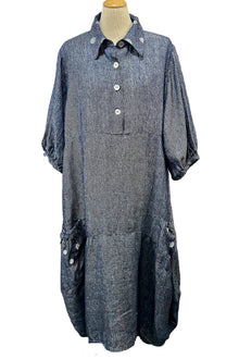  Betty Hadikusumo Saya Linen Denim Dress with Polka Dot Trim