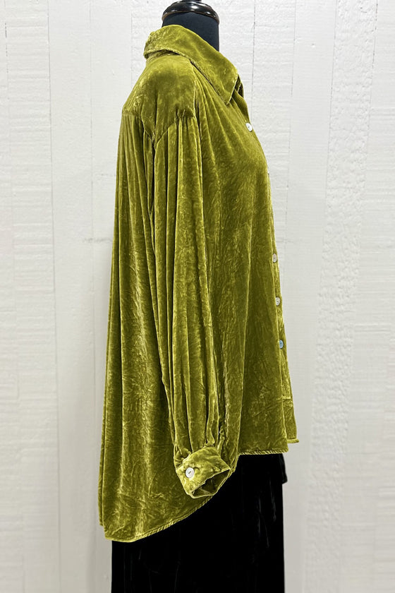 Betty Hadikusumo Silk Velvet Boyfriend Big Shirt in Acid Green