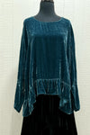 Betty Hadikusumo Silk Velvet Kitty Top with Over Sized Pocket in Teal Blue