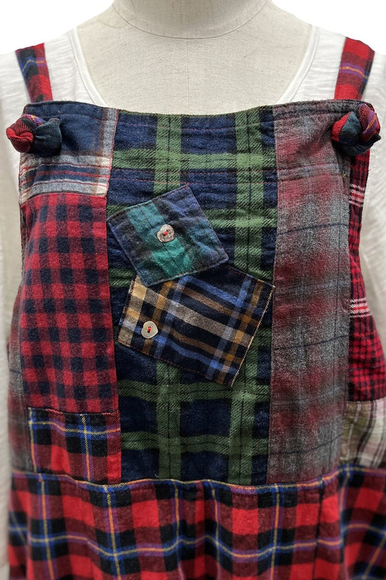 Betty Hadikusumo Vicky Patch Flannel Overalls With Buttons in Red, Blue & Black Plaid