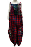 Betty Hadikusumo Vicky Patch Flannel Overalls With Buttons in Red, Blue & Black Plaid