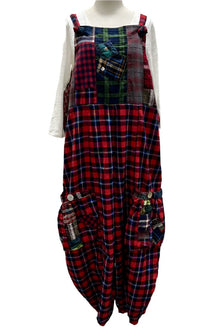  Betty Hadikusumo Vicky Patch Flannel Overalls With Buttons in Red, Blue & Black Plaid