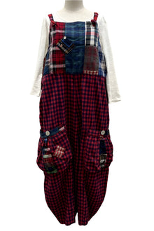  Betty Hadikusumo Vicky Patch Flannel Overalls With Buttons in Red & Blue Plaid