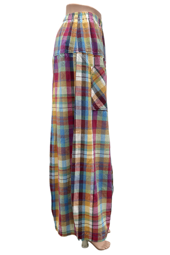 Bodil Linen Mosaic New Pant in Cotton Plaid Style LC2125-PLAID