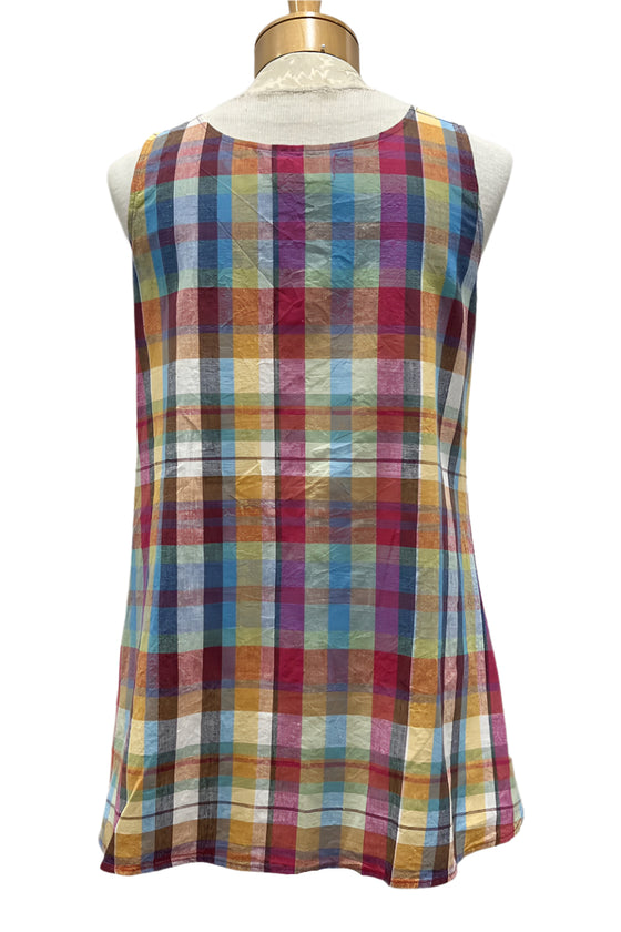 Bodil Linen Mosaic Patch Tank Top in Cotton Plaid Style LC0278-PLAID