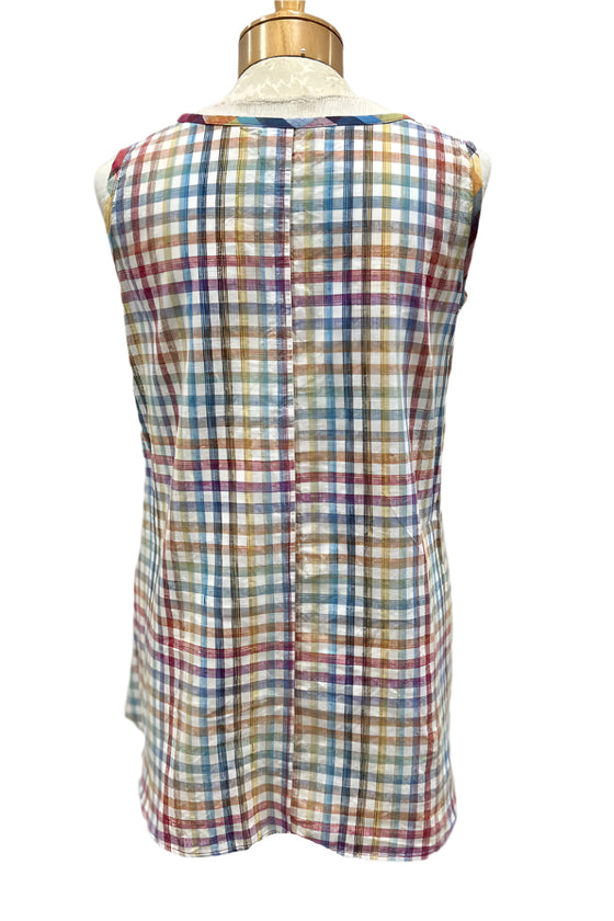 Bodil Linen Mosaic Tank Top in Cotton Mini Check Style LC0278A-MINICHECK