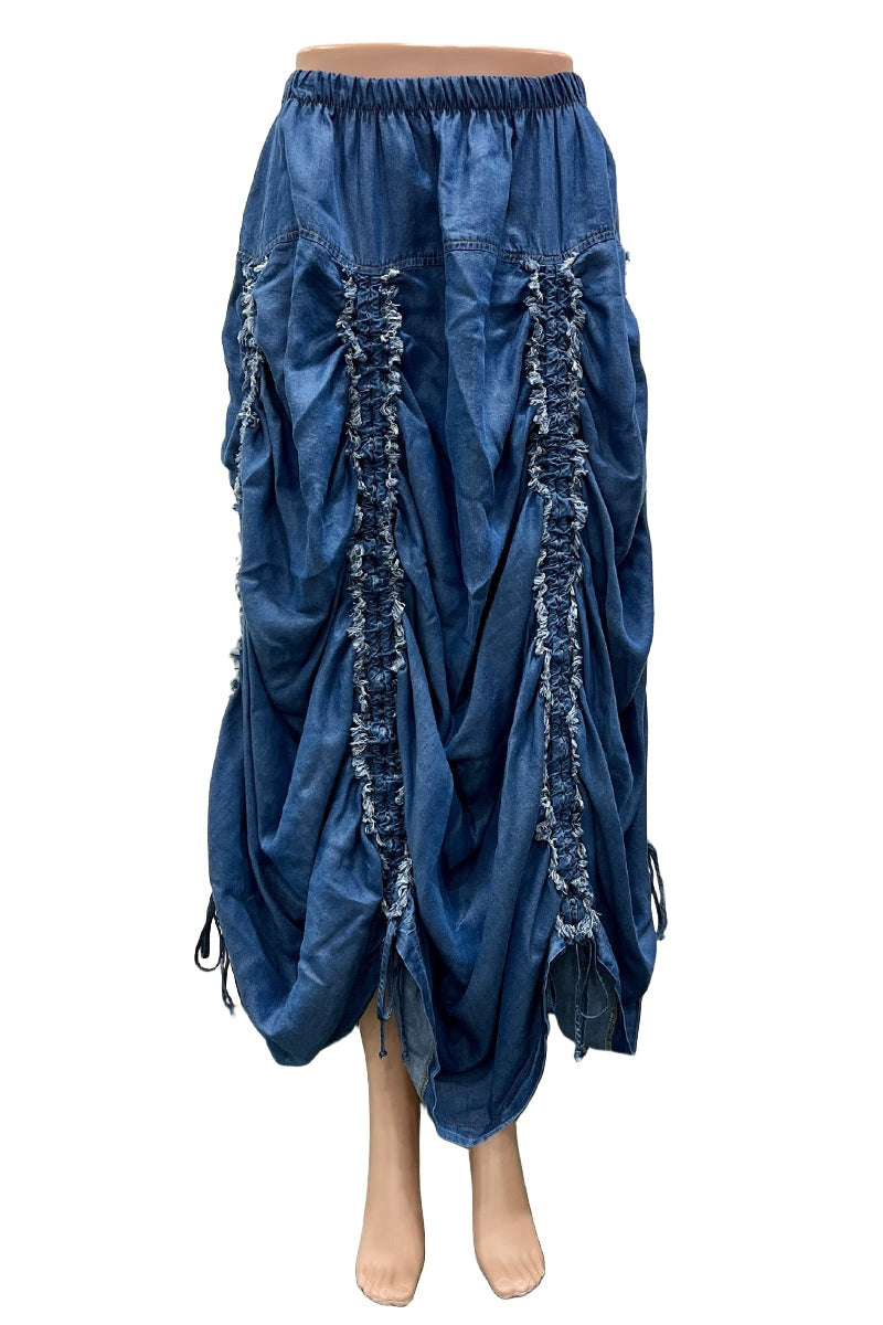  Bodil Tencel Tie Skirt in Stonewash Style DE1157