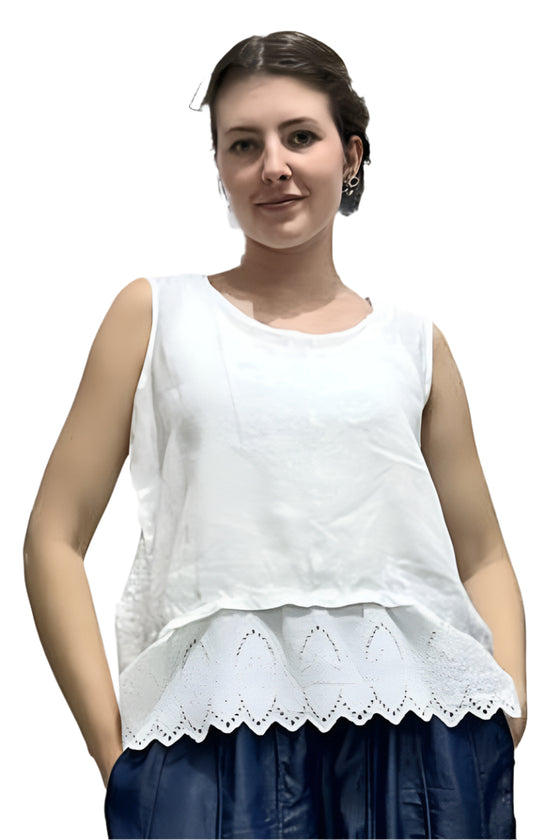 Bodil Textured Tales White Tank Top Style TN0278