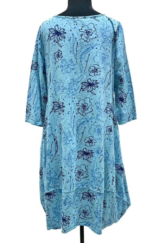 Cotton Lani 3/4 Sleeve Tulip Dress in Floral Print Peacock Style FC956