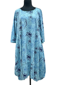  Cotton Lani 3/4 Sleeve Tulip Dress in Floral Print Peacock Style FC956
