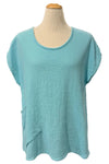 Cotton Lani Gauze Cap Sleeve One Pocket Top in Tidepool G2550