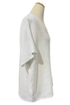 Cotton Lani Gauze Hi-Low Short Sleeve Button Back Top in White G227
