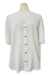 Cotton Lani Gauze Hi-Low Short Sleeve Button Back Top in White G227