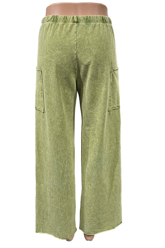 Cotton Lani Mineral Wash Long Pocket Pant in Cilantro ST412-M
