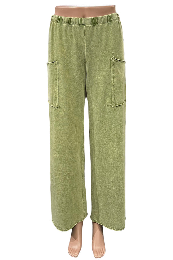 Cotton Lani Mineral Wash Long Pocket Pant in Cilantro ST412-M