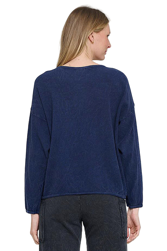 Cotton Lani Mineral Wash Scoop Neck Star Patch Sweatshirt in Indigo B635-M