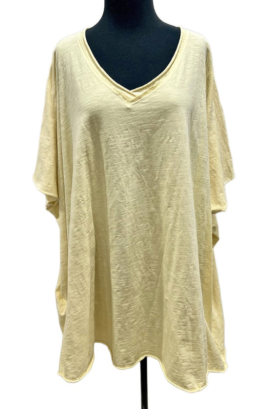 Cotton Lani One Size Elbow Sleeve V Tunic in Buttercup Style J715