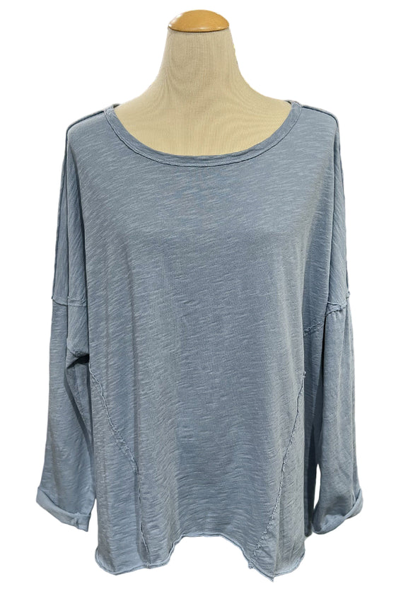 Cotton Lani One Size Jersey Slub Boxy Tunic in Lake JS352