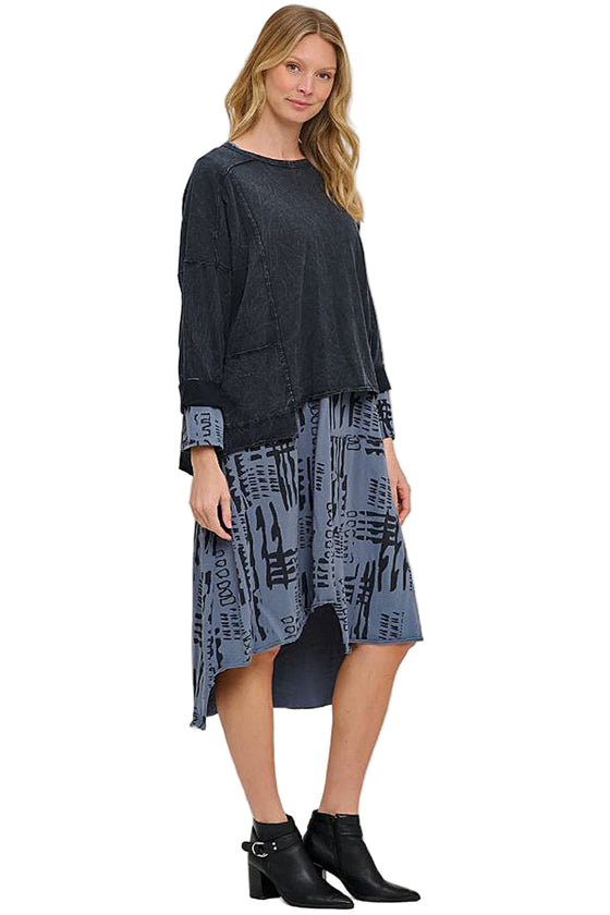 Cotton Lani One Size Mineral Wash Boxy Top in Black J338-M