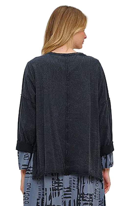 Cotton Lani One Size Mineral Wash Boxy Top in Black J338-M