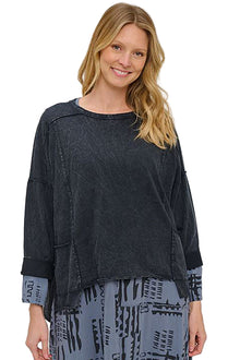  Cotton Lani One Size Mineral Wash Boxy Top in Black J338-M