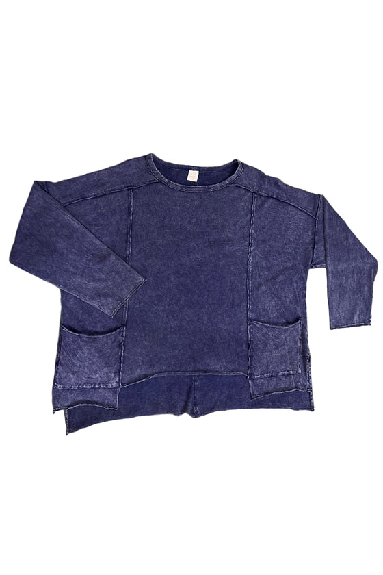 Cotton Lani One Size Mineral Wash Boxy Top in Indigo J338-M