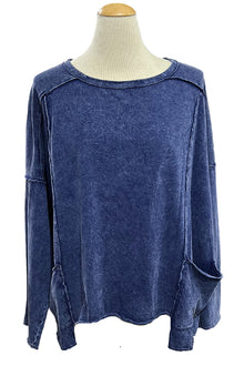  Cotton Lani One Size Mineral Wash Boxy Top in Indigo J338-M