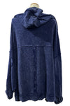 Cotton Lani One Size Mineral Wash Hooded Cocoon Cardigan in Indigo B652-M