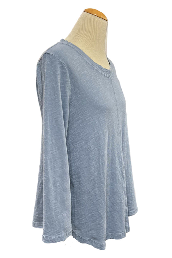 Cotton Lani Scoop Neck 3/4 Sleeve Flared Top in Lake JS327