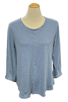  Cotton Lani Scoop Neck 3/4 Sleeve Flared Top in Lake JS327