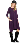 Cotton Lani Scoop Neck 3/4 Sleeve Tulip Dress in Blackberry JS956