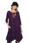 Cotton Lani Scoop Neck 3/4 Sleeve Tulip Dress in Blackberry JS956