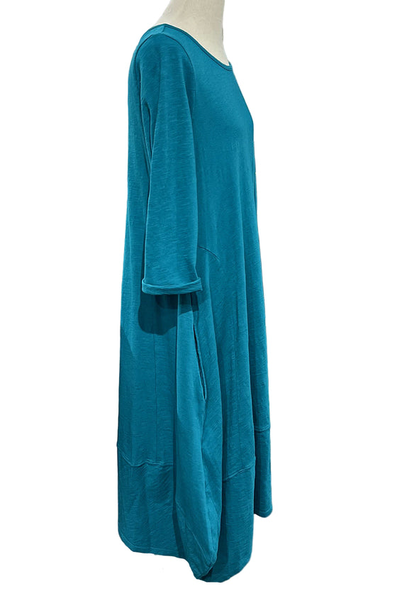 Cotton Lani Scoop Neck 3/4 Sleeve Tulip Dress in Teal JS956