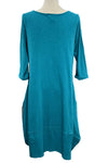 Cotton Lani Scoop Neck 3/4 Sleeve Tulip Dress in Teal JS956