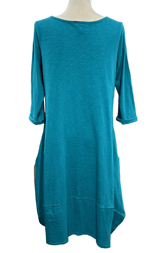 Cotton Lani Scoop Neck 3/4 Sleeve Tulip Dress in Teal JS956