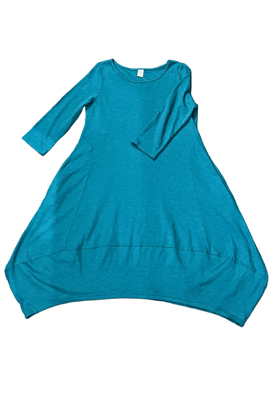 Cotton Lani Scoop Neck 3/4 Sleeve Tulip Dress in Teal JS956