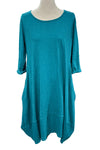 Cotton Lani Scoop Neck 3/4 Sleeve Tulip Dress in Teal JS956