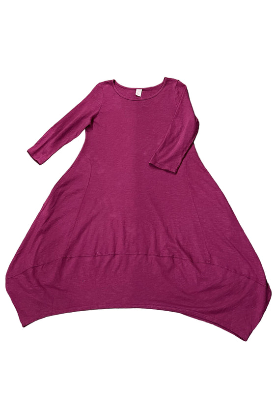 Cotton Lani Scoop Neck 3/4 Sleeve Tulip Dress in Wine JS956