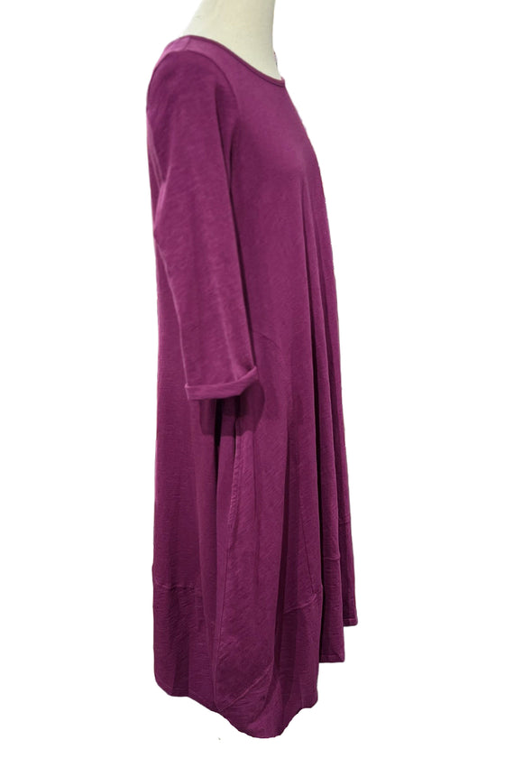 Cotton Lani Scoop Neck 3/4 Sleeve Tulip Dress in Wine JS956