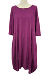 Cotton Lani Scoop Neck 3/4 Sleeve Tulip Dress in Wine JS956