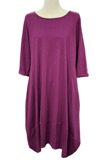  Cotton Lani Scoop Neck 3/4 Sleeve Tulip Dress in Wine JS956