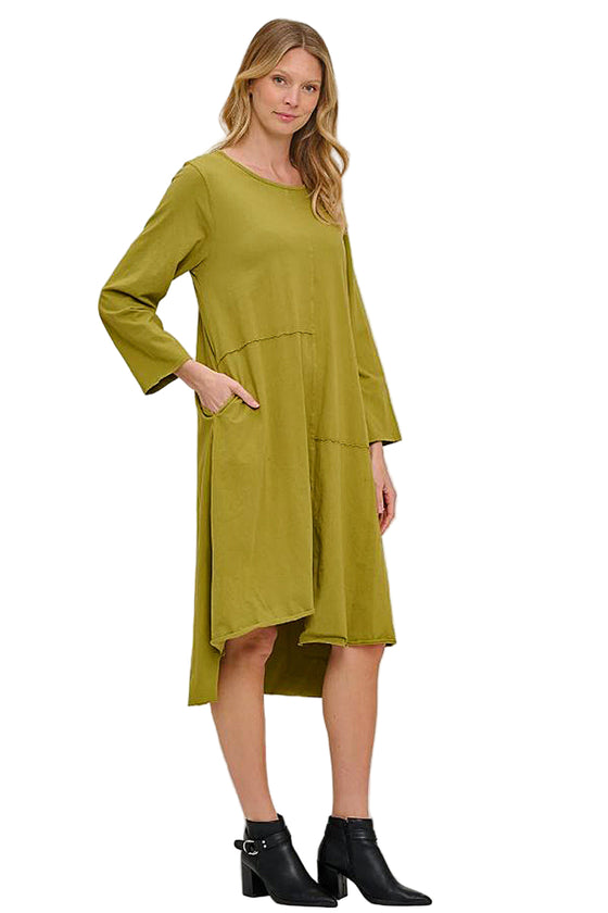 Cotton Lani Scoop Neck Asymmetrical Long Dress in Spud J736