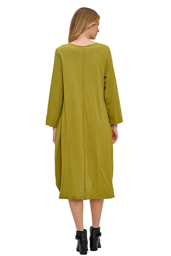 Cotton Lani Scoop Neck Asymmetrical Long Dress in Spud J736